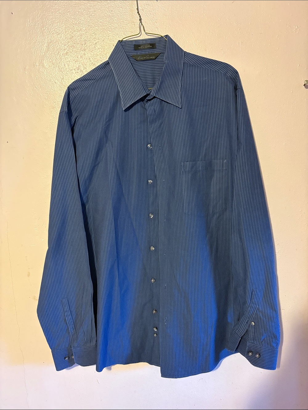 Kenneth Cole Blue Pinstripe Long-Sleeve Dress Shirt